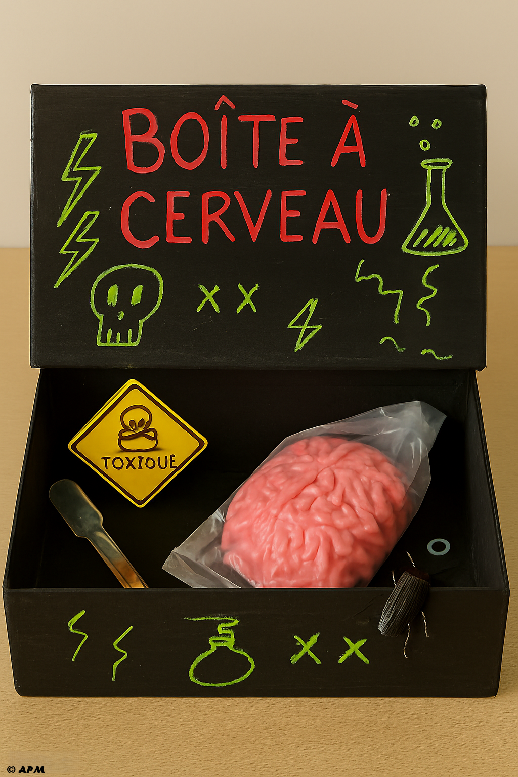 Boîte à Cerveau ouverte fabriquée à partir d'une boîte en carton recyclée pour Halloween